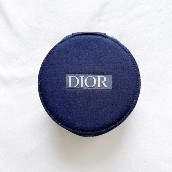 DIOR Beauty Navy Blue Vanity Case Round Makeup Bag With Mirror - Picture 1 of 5